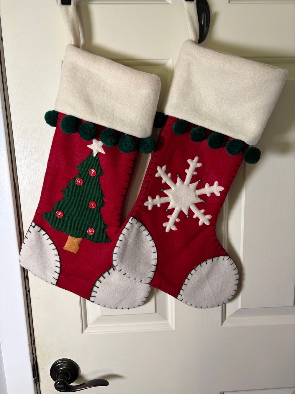 Holiday Red Felt Christmas Stockings with White Cuff (Set of 2)